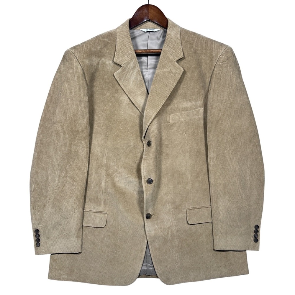 Linea‎ Uomo Corduroy Blazer Mens 48 Long Tan 3 Button Sport Coat Cotton